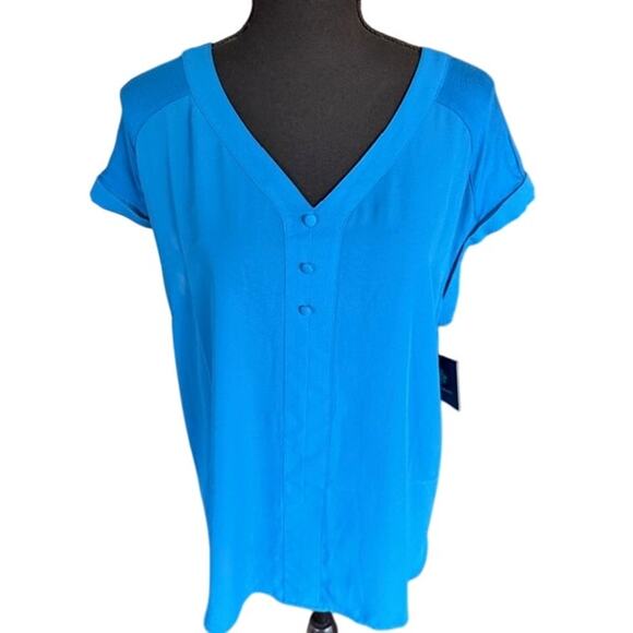 Fortune + Ivy Blue Button-Front Short Sleeve Blouse – Size L NWT - Picture 2 of 7